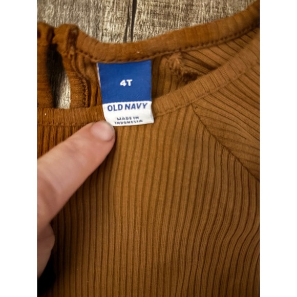 Old Navy Girls Brown Ribbed Star Print Long Sleeve Dress Size 4T - Picture 2 of 4